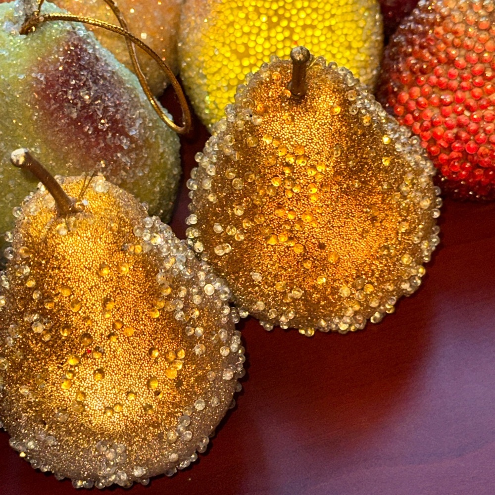 Apples Pears Beaded Sugar Frosted Fruit Decor - Picture 4 of 9